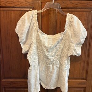 J. Crew white Textured Blouse with Ruffled Neckline size XL